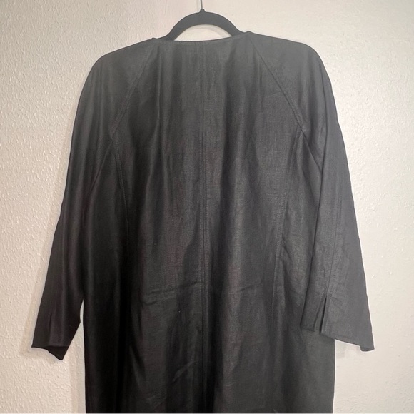 Talbots Woman 2X Pure Irish Linen Long Blazer Coat Topper Black Single Button - Picture 8 of 11